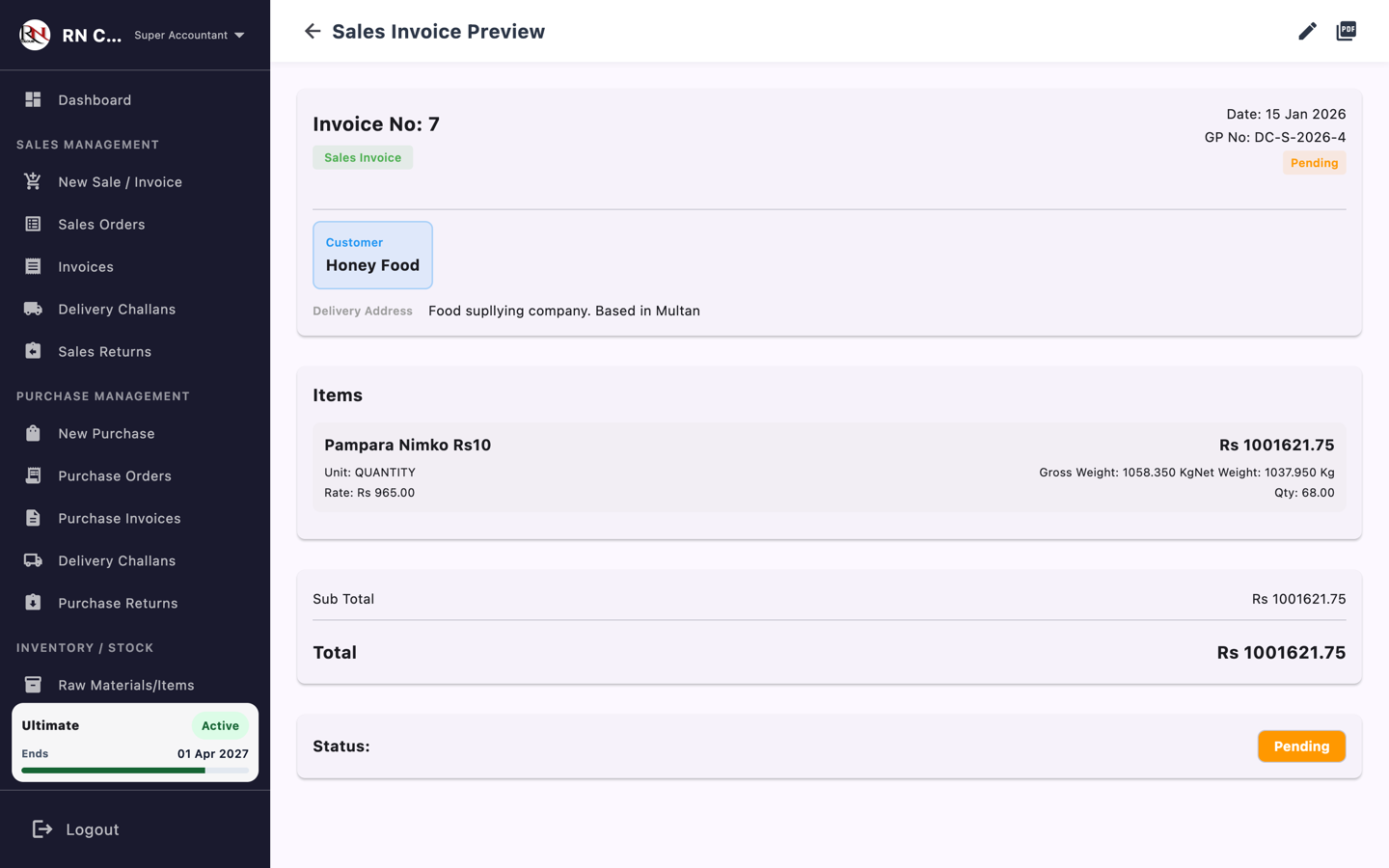 Sales Invoice — Create Flow