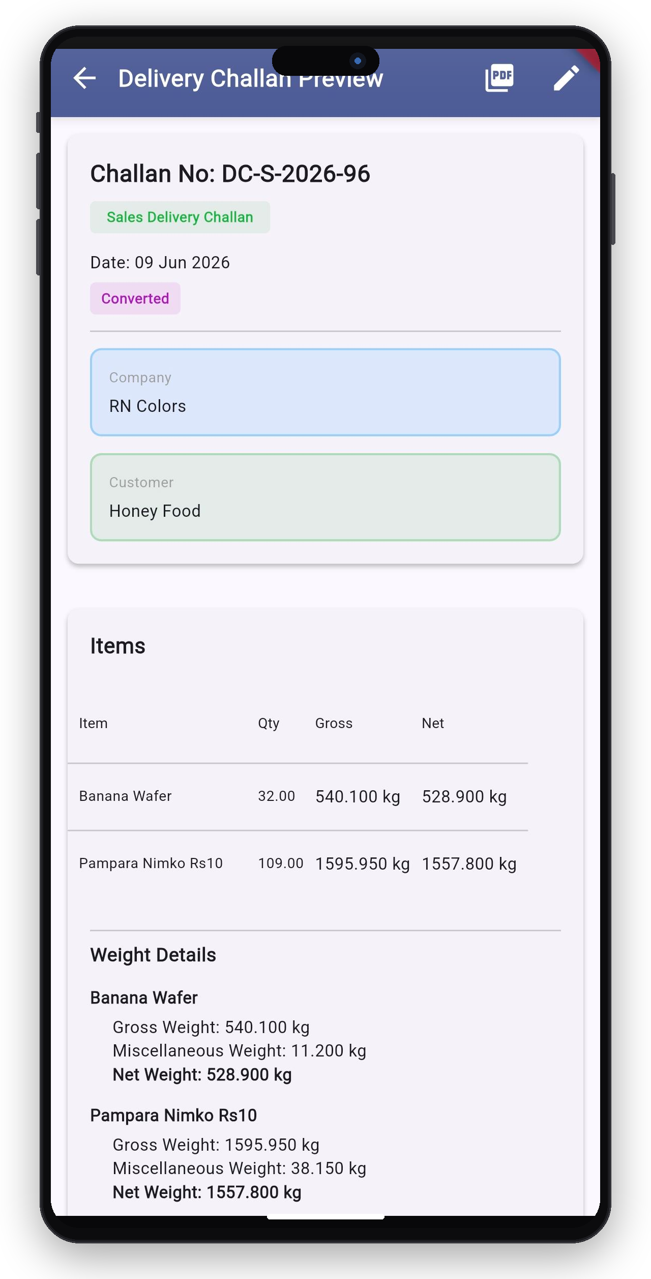 Sales Delivery Challan — Mobile