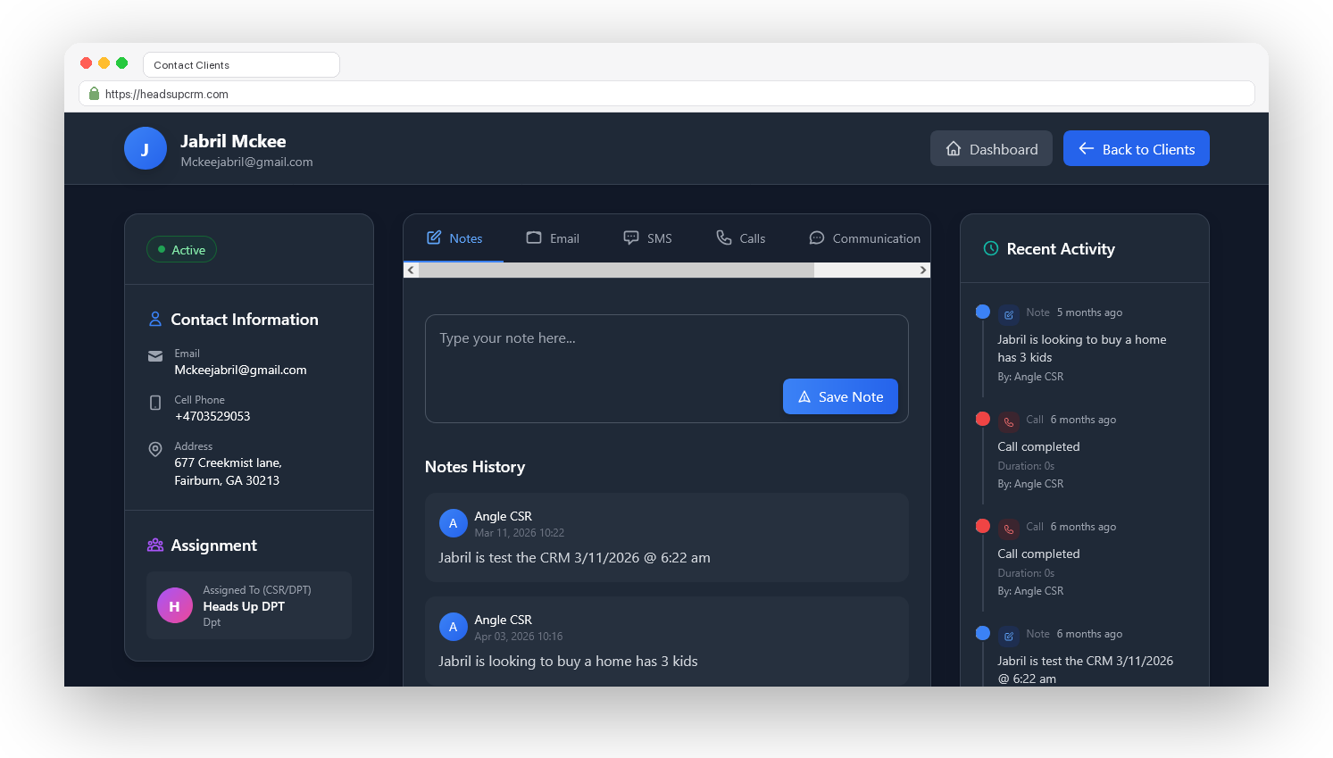 Client Communication Panel