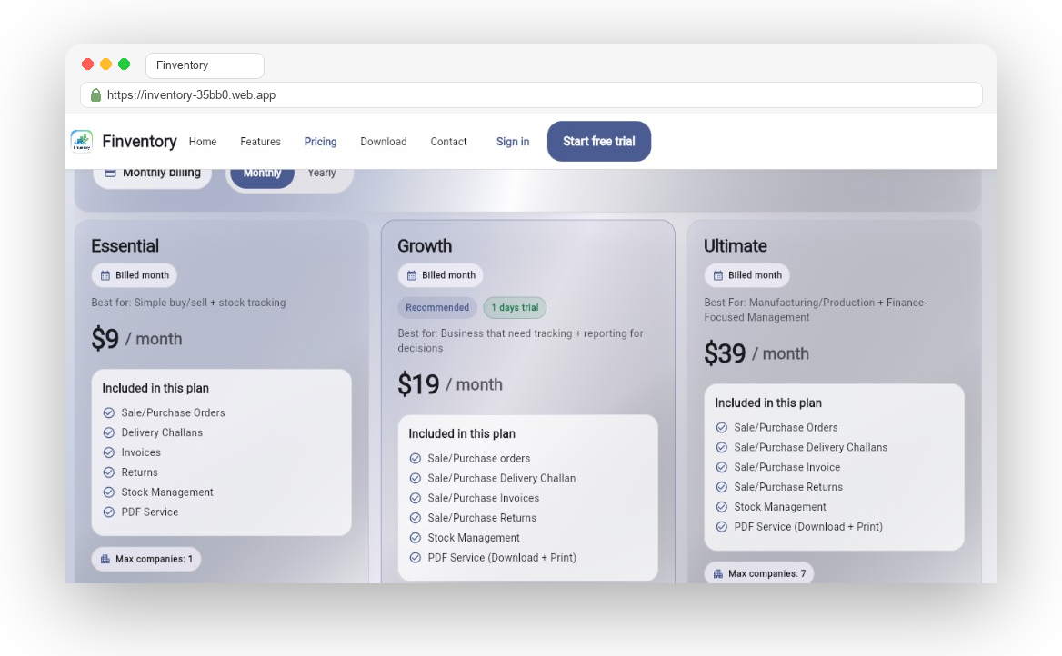 Subscription / Plan Screen