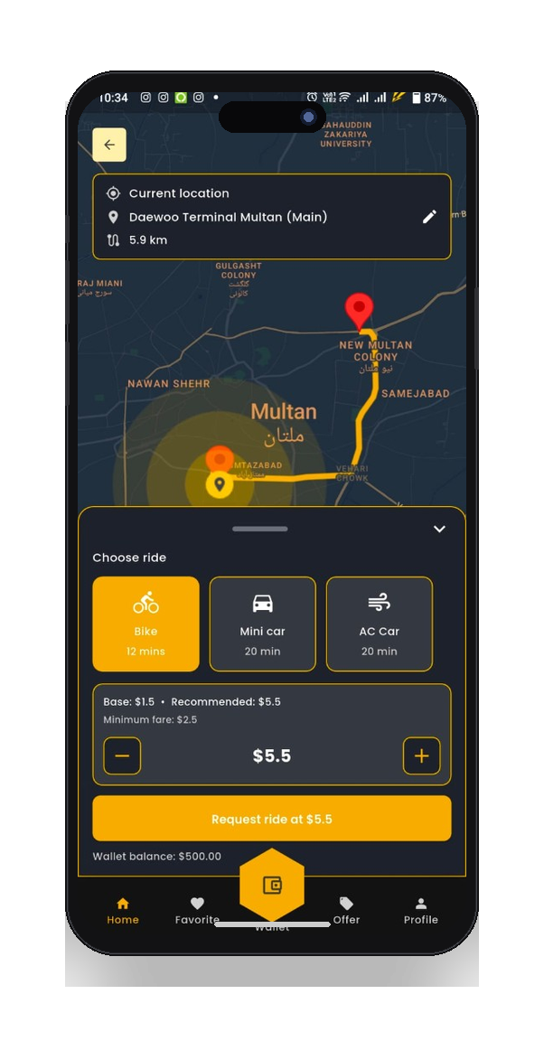Choose ride + fare bottom sheet
