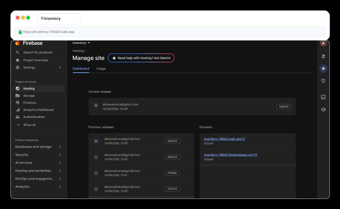 Firebase Hosting console