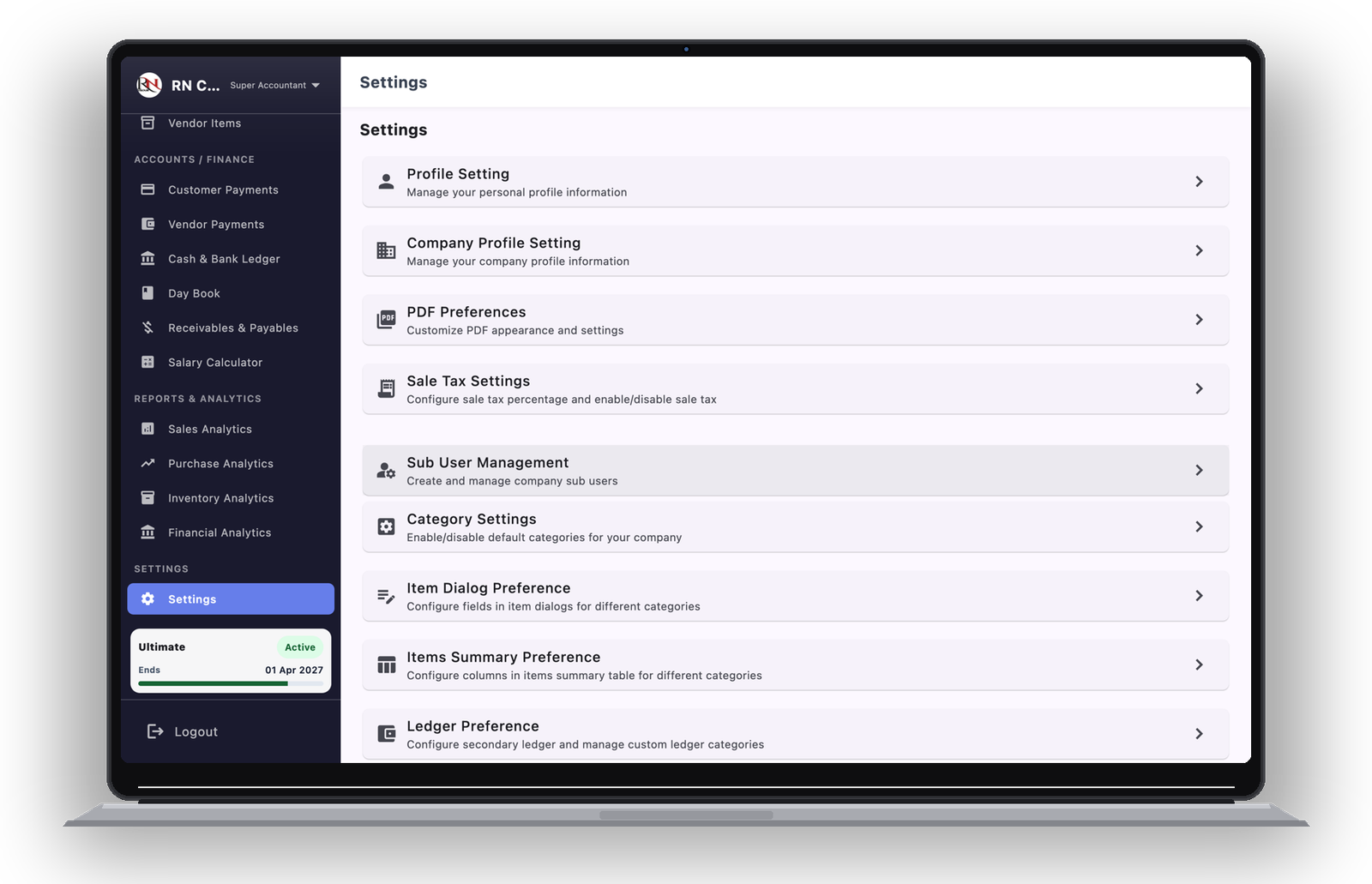 Finished Good — BOM & Settings