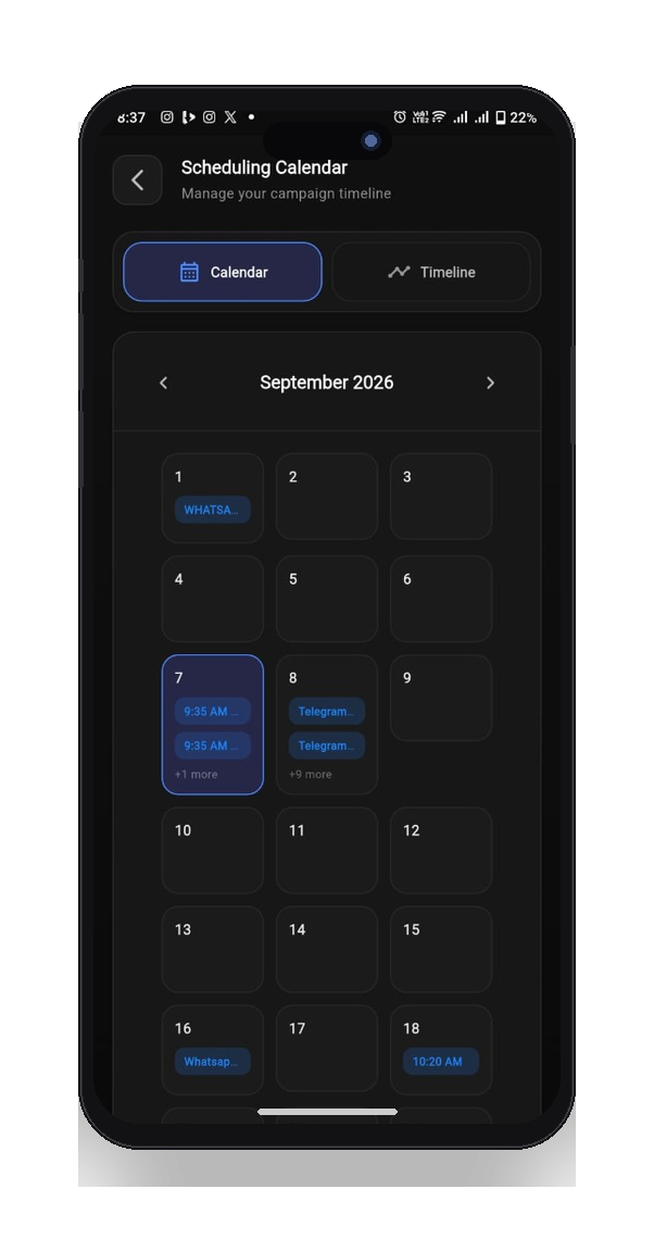 Calendar with scheduled campaigns