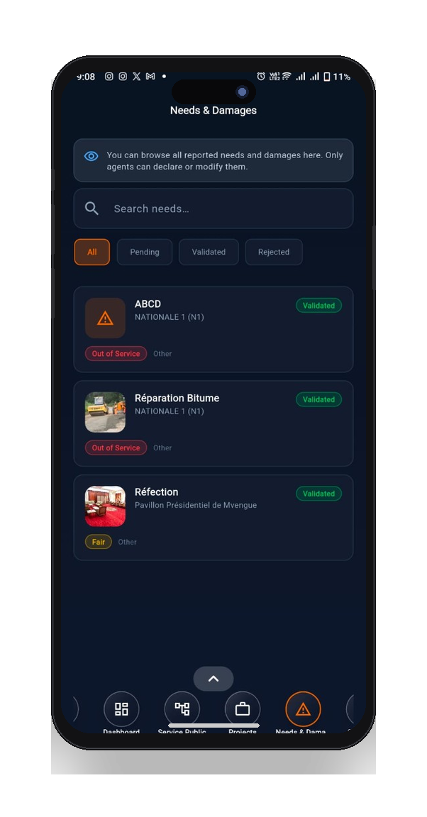 Needs list + validation