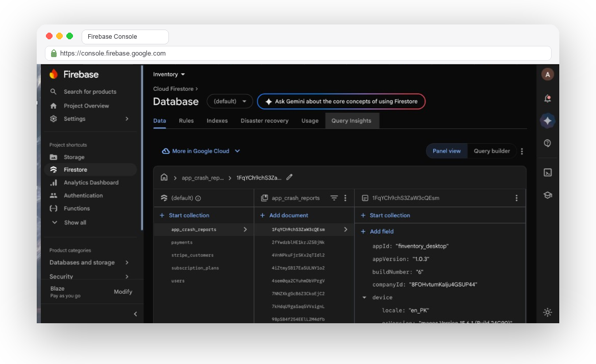 Firebase Console — Project Structure