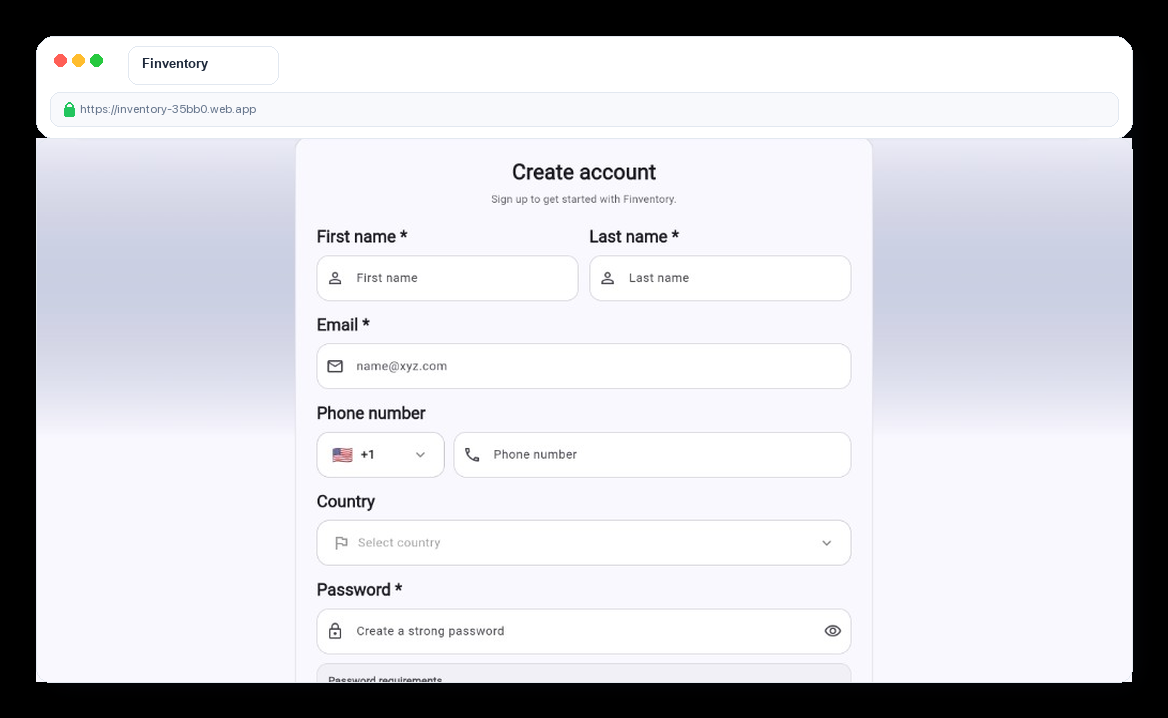 Sign-up page