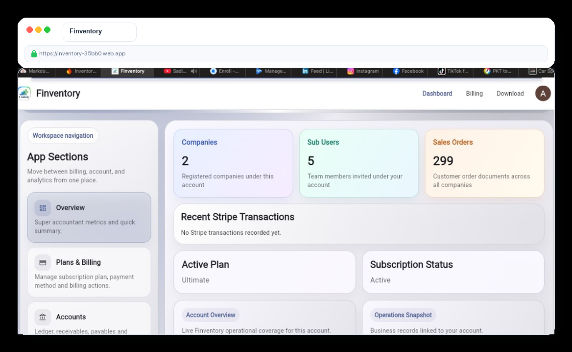 Account dashboard (subscription overview)
