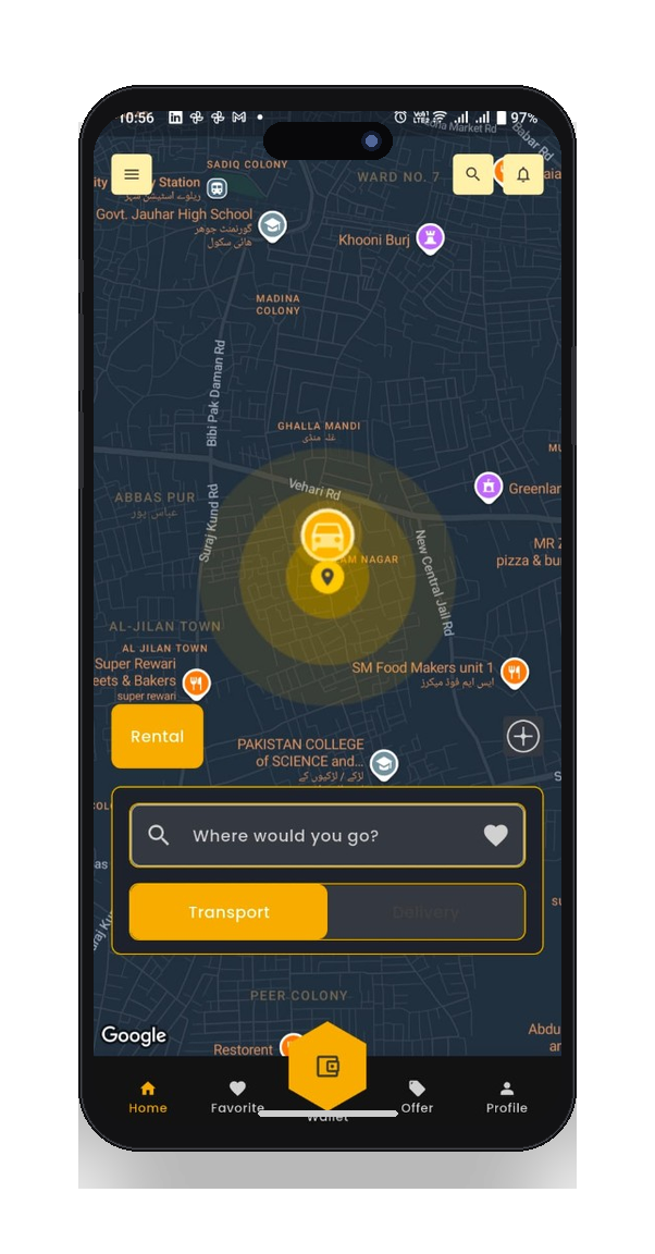 Home map with live nearby drivers