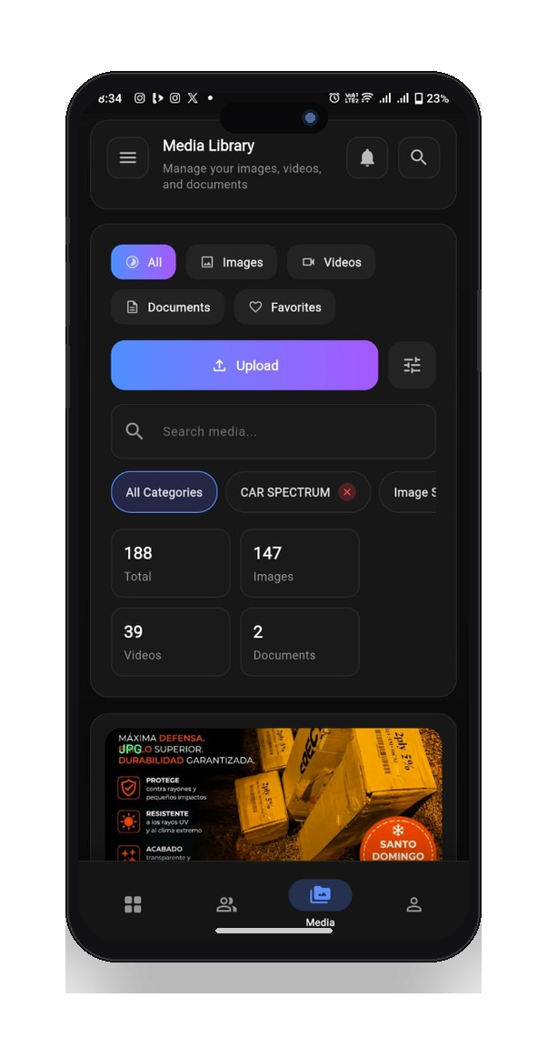Media Management (library + select asset)