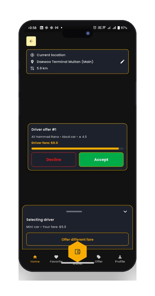 Driver offers appearing
