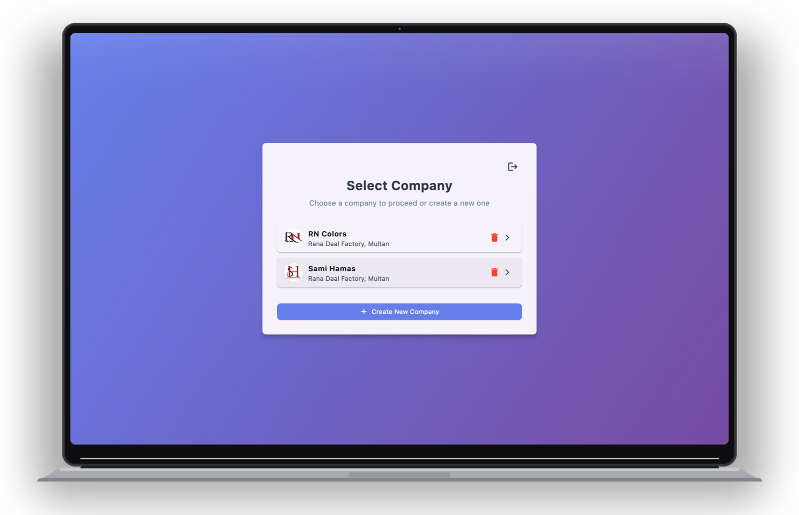 Multi-Company Selector — App UI