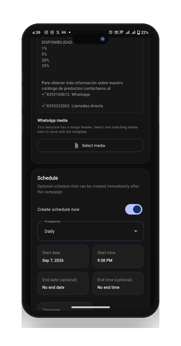 Scheduling card on New Post (once/weekly/custom + timezone)