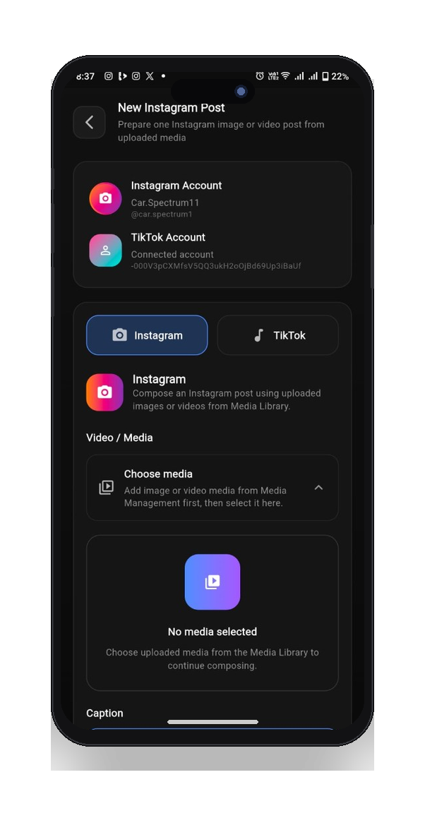 Instagram compose / connected account