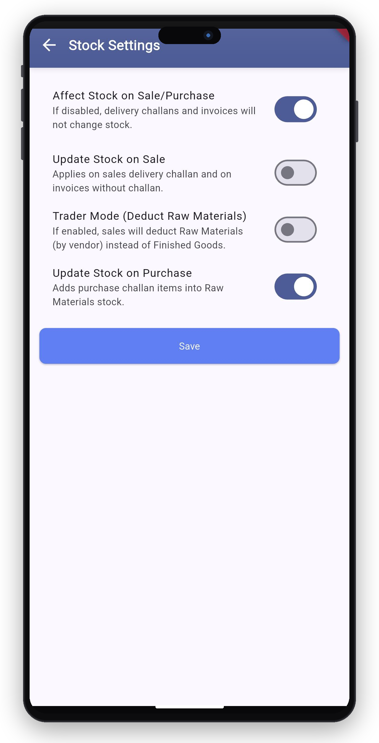 Stock Settings — Cloud Config