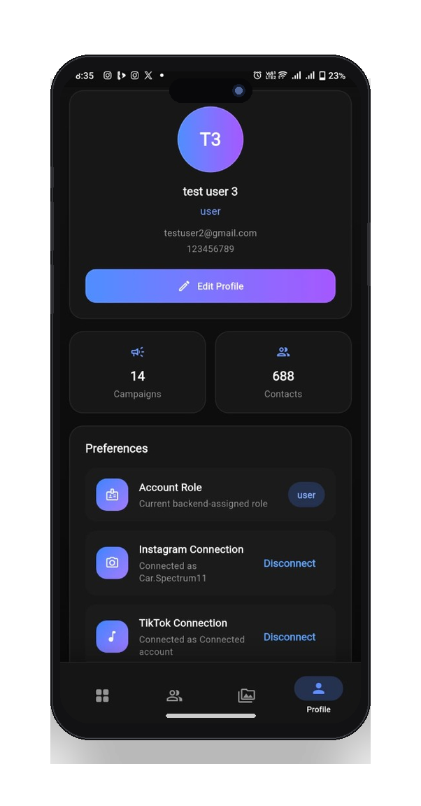 Profile → TikTok Connect